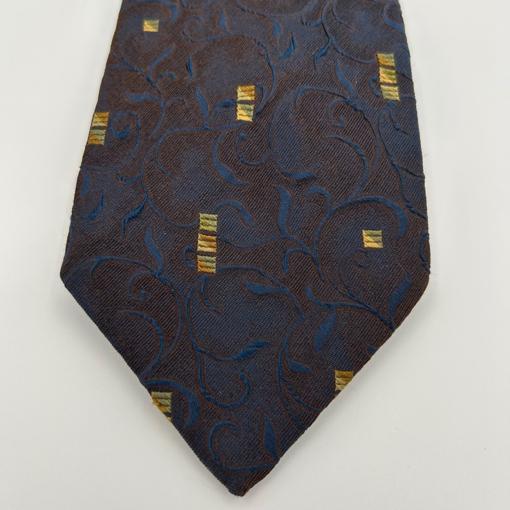 Ermenegildo Zegna Tie Mens OS Navy Blue Silk Blend Jacquard Geometric Classic